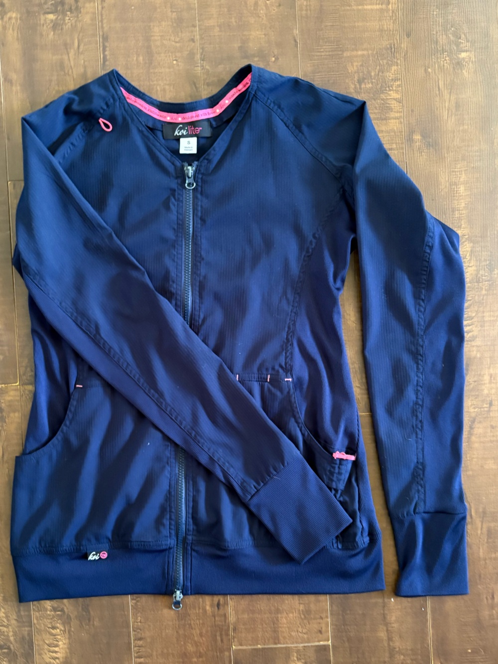Koi Lite Navy Blue Scrub Jacket Full Zip Warm Up Scrub Top Size Small